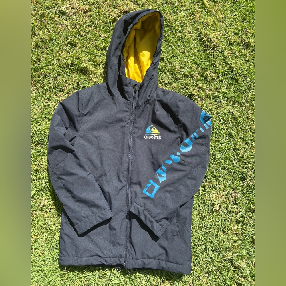 Quiksilver Kids Black Jacket with Yellow Hood Lining and Blue Logo
